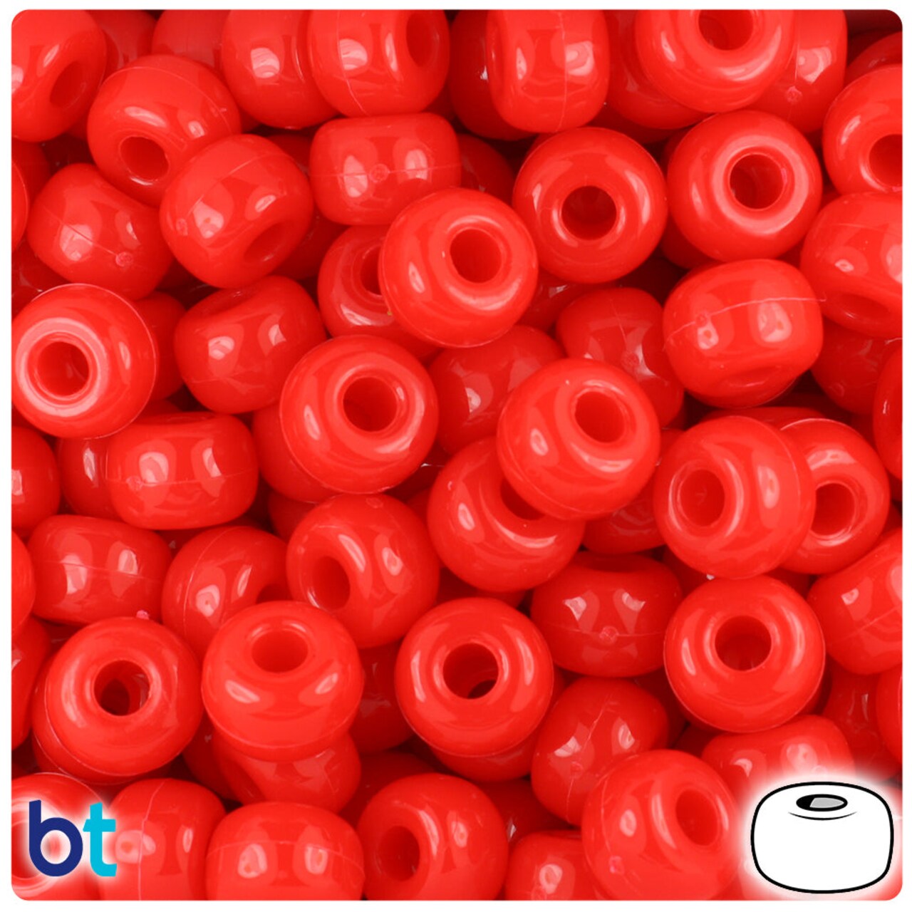 BeadTin Bright Red Opaque 11mm Large Barrel Plastic Pony Beads (250pcs)